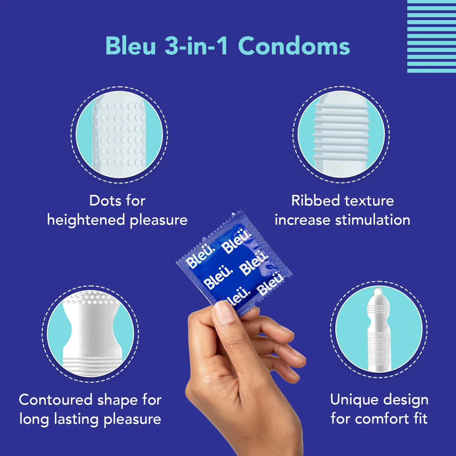 Bleu 3 in 1 Vegan Condoms (1 Pack of 8) - Image 4
