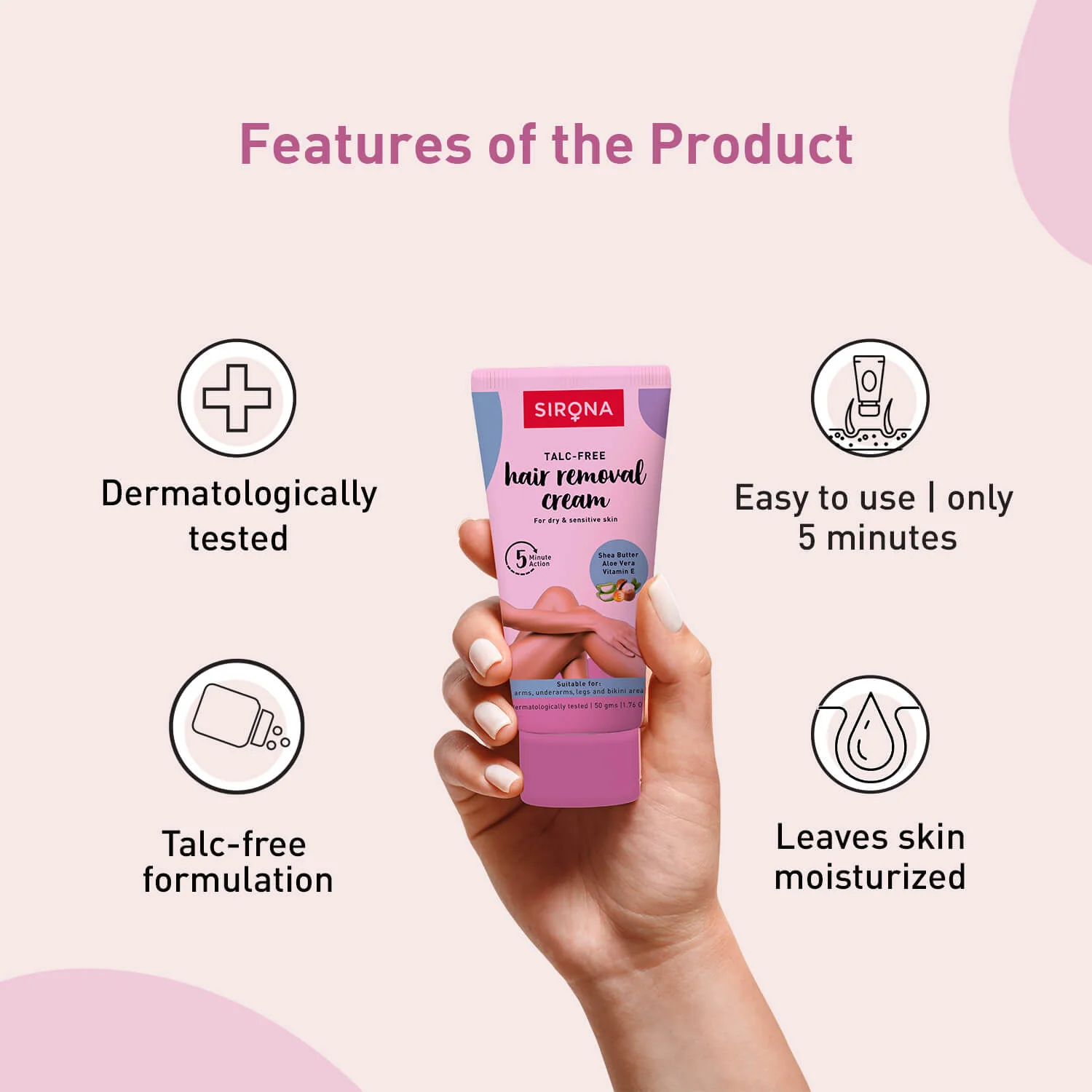 Hair Removal Cream for Dry & Sensitive Skin (1 Pack of 50 gm) - Image 4