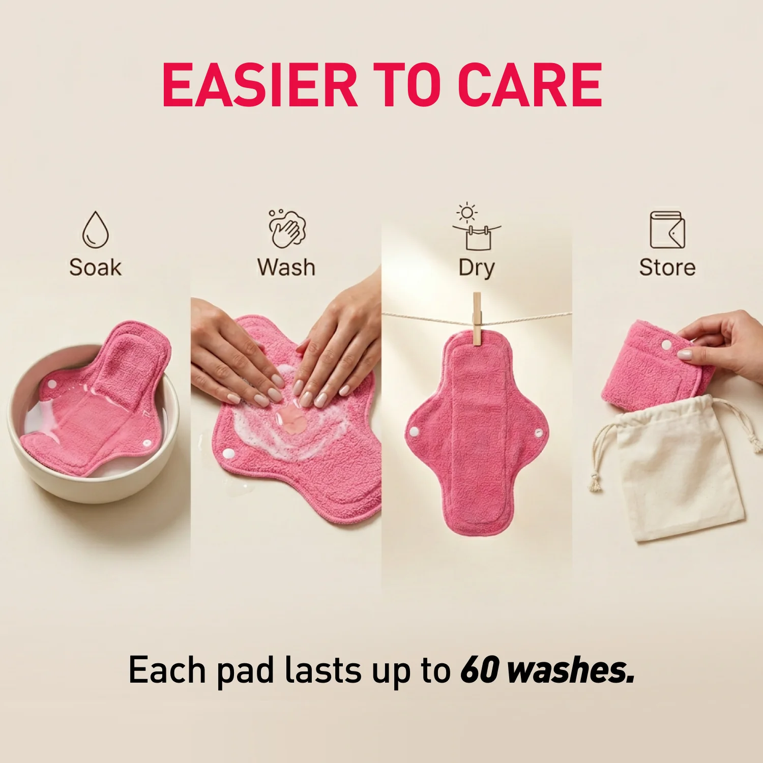 Reusable Sanitary Pads (1 Pack of 4 Pads) - Image 4